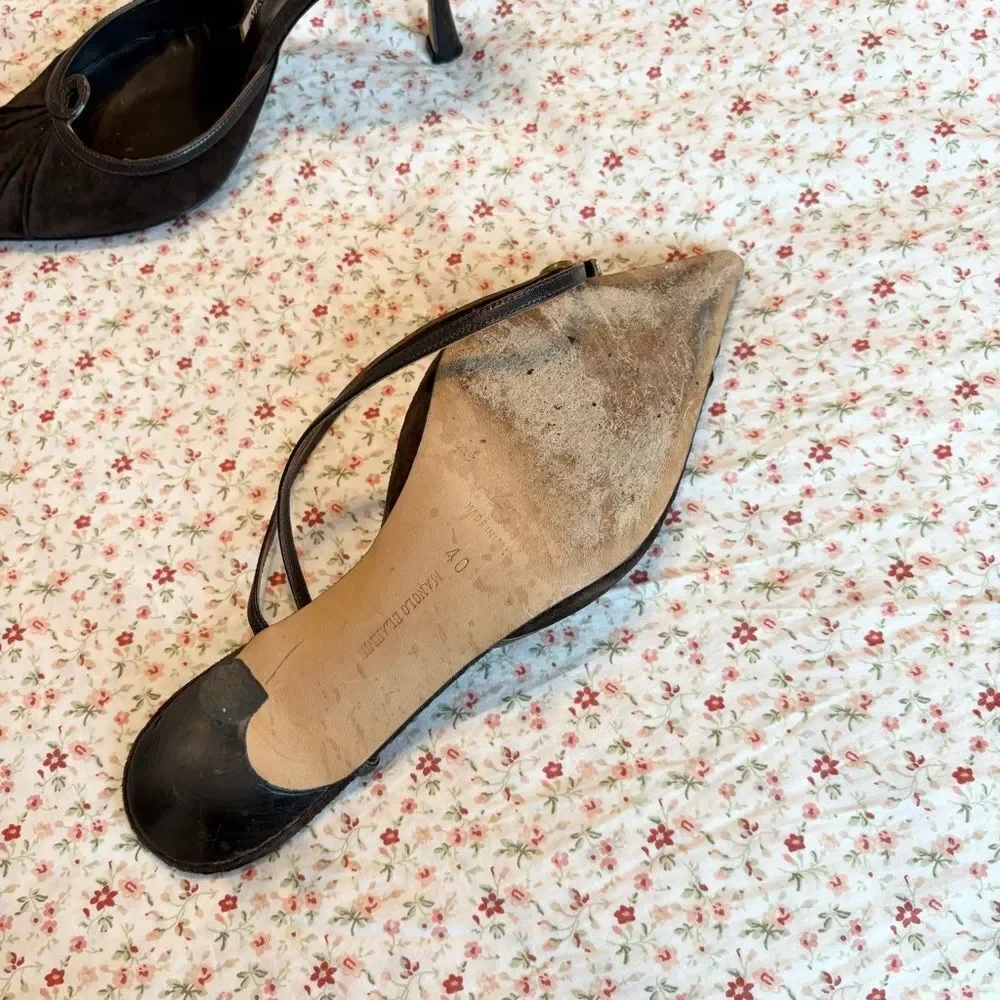 Manolo Blahnik VIONETAN 90 Pumps Suede Leather Dark Brown BB Heels 40 - Picture 3 of 5